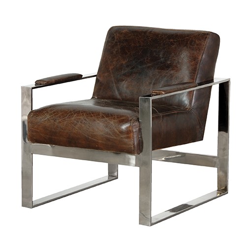 Vintage Leather Steel Frame Armchair, Vintage Leather And Chrome Chairs